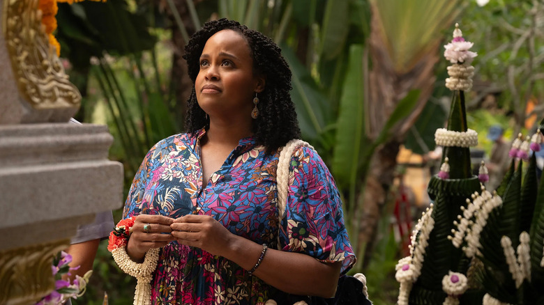 Belinda admiring the resort in The White Lotus season 3