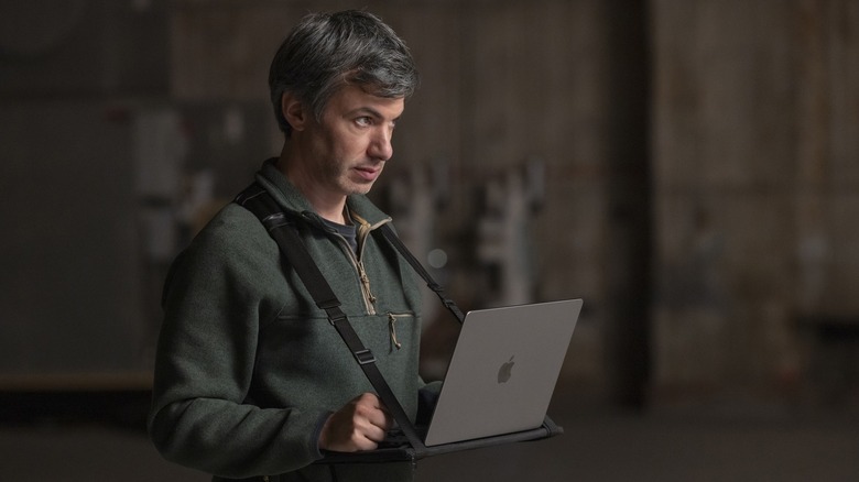 Nathan with his laptop holder on The Rehearsal
