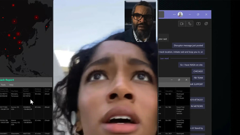 Faith Radford spots some aliens while Will Radford watches via a computer screen in War of the Worlds (2025)