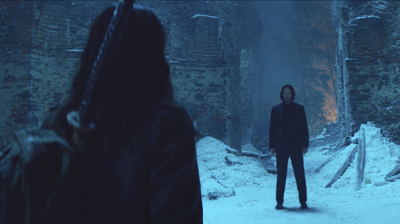 Eve faces John Wick in the snow in Ballerina