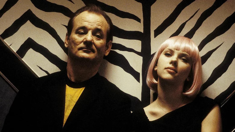 Lost in Translation, Bob and Charlotte standing next to each other, Charlotte in a pink wig