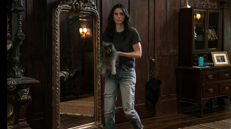 Shining Vale, Pat holding a cat next to a mirror