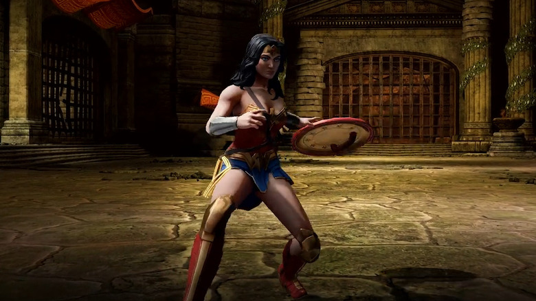 Wonder Woman holding a shield in DC Universe Online