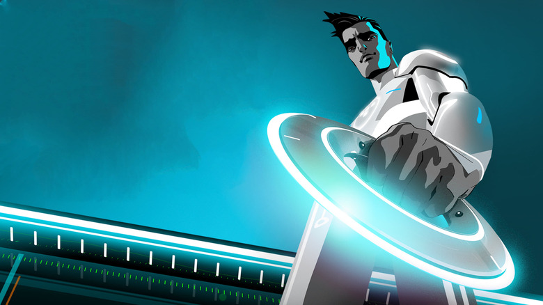 Beck holds identity disc in Tron: Uprising