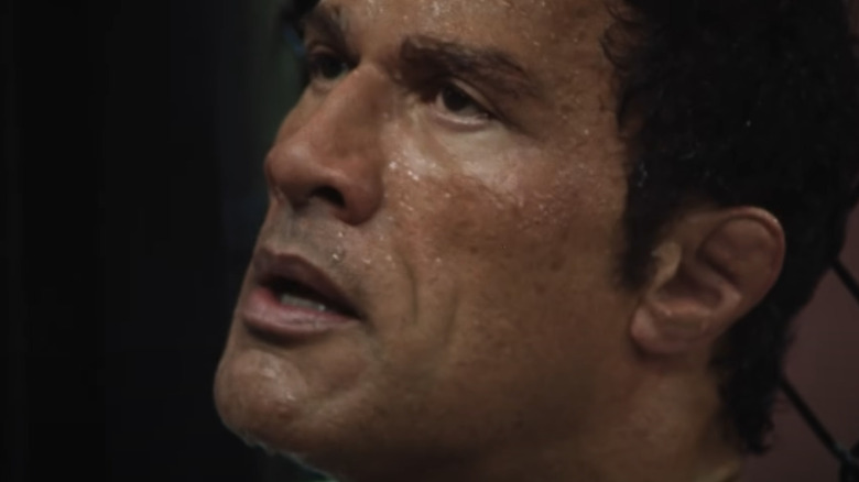 Dwayne Johnson looks intense as Mark Kerr in The Smashing Machine