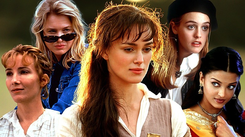 Keira Knightley in Pride & Prejudice (2005), Emma Thompson in Sense & Sensibility, Alicia Silverstone in Clueless, Renee Zellweger in Bridget Jones Diary, Aishwarya Rai Bachchan in Bride and Prejudice.