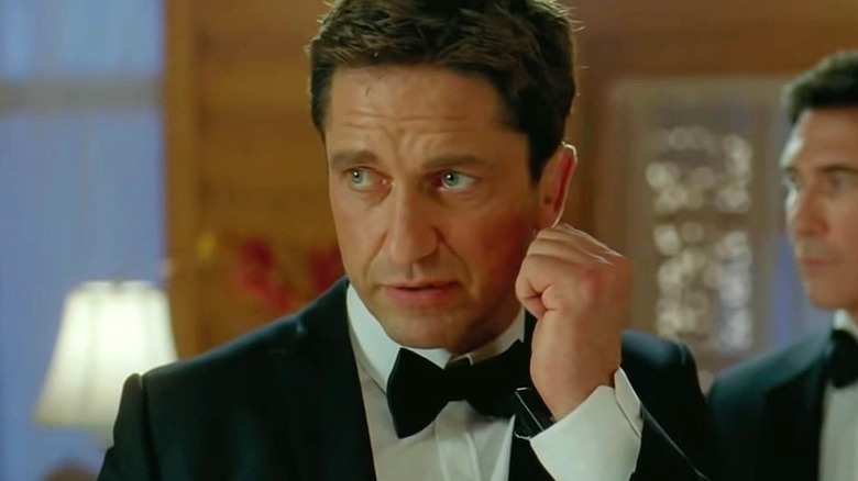 Mike Banning wearing a tuxedo in 