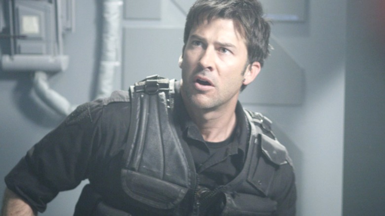 Joe Flanigan's John Sheppard is horrified in Stargate Atlantis