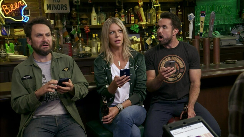 Charlie Day as Charlie, Kaitlin Olson as Dee, and Rob Mac as Mac on It's Always Sunny in Philadelphia