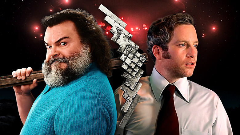 Steve (Jack Black) wielding an axe in A Minecraft Movie next to Roy Neary (Richard Dreyfuss) from Close Encounters of the Third Kind