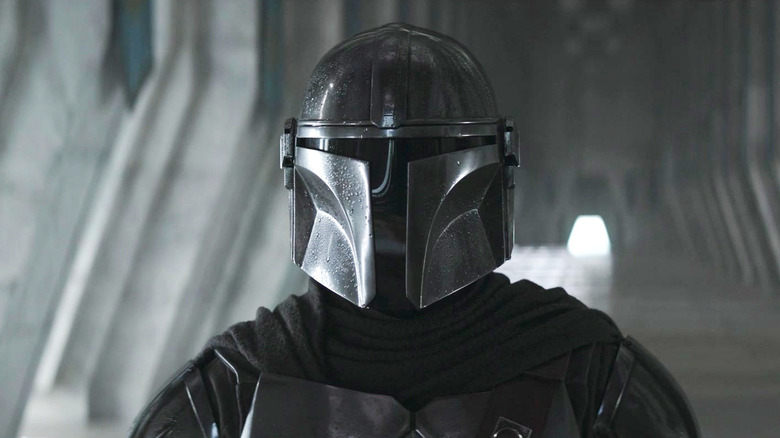 Din Djarin with mist on his helmet in The Mandalorian