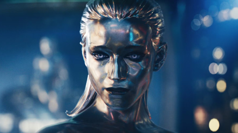 A closeup of the Silver Surfer from The Fantastic Four: First Steps