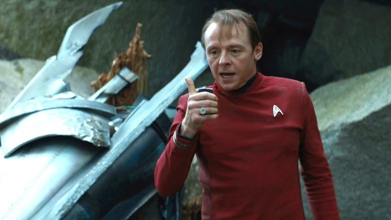 Scotty speaking into a communicator in Star Trek Beyond