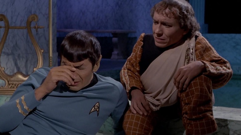 Spock crying while Alexander looks on in Star Trek