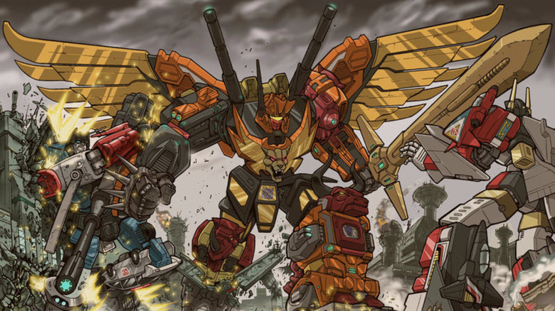 Transformers: Predaking slams Defensor into a wall and faces down Superion