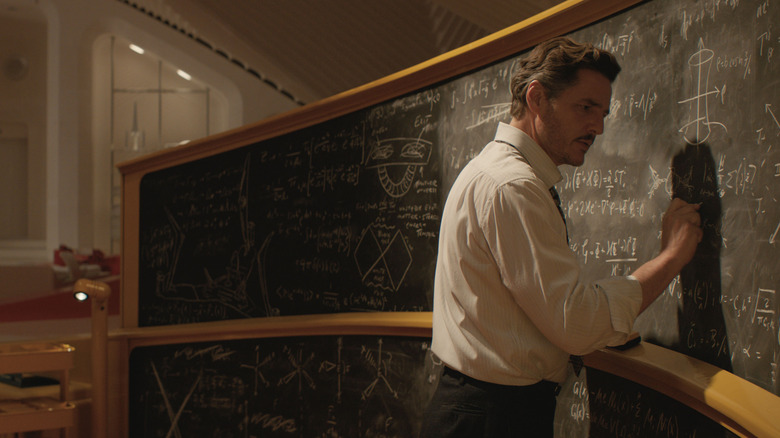 Reed Richards at a chalkboard, calculating something very complicated in The Fantastic Four: First Steps