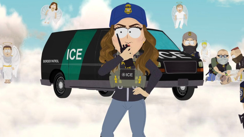 Kristi Noem orchestrating an ICE raid in heaven in South Park