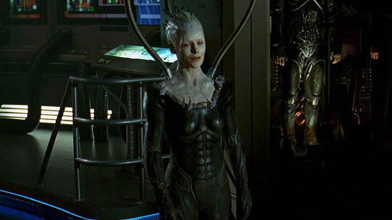 Alice Krige as the Borg Queen hooked up to her tubes in Star Trek: First Contact