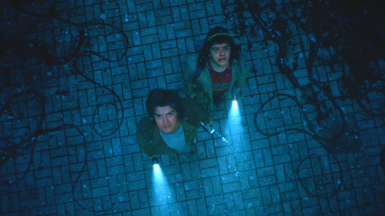 Steve and Dustin looking up in trailer footage for Stranger Things season 5