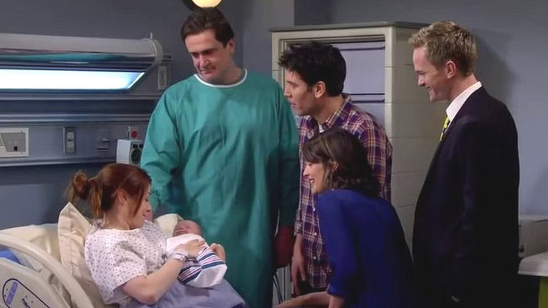 How I Met Your Mother, the gang at the hospital. Lily's just given birth to Marvin