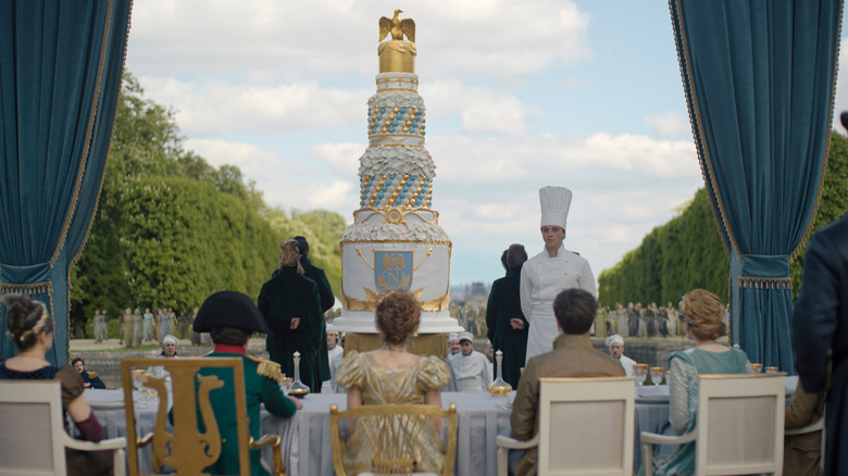 Careme presents a giant tower of sweets to Napoleon in Careme